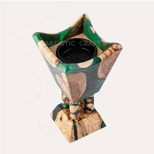 Quemador de incienso de madera de acacia de color verde y difusor de aromaterapia con soporte de resina Bakhoor con diseño elegante de madera y resina - Product Image 2