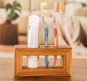 Natural Wood <b>Toothbrush</b> Toothpaste Holder Stand Wooden Bathroom Storage Organizer Box For Vanity Countertop Wholesale - Product Image 2