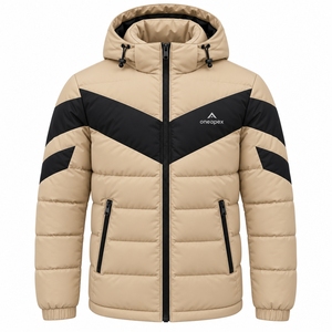 Veste matelassée à capuche beige et noire pour homme, veste d'hiver chaude et matelassée, veste d'extérieur légère et imperméable One Apex - Product Image 1
