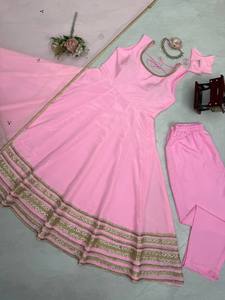 Conjunto de Traje Anarkali Rosa Bebé de Diseñador para Mujer, Vestido Étnico sin Mangas para Fiesta con Dupatta, Ropa Festiva para Boda - Product Image 6