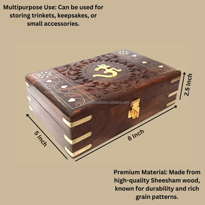 Om Vintage Style Durable Wooden <b>Storage</b> <b>Boxes</b> Engraved Design Buckle Closure Rectangle Shape Home Decor Jewelry Display <b>Brown</b> - Product Image 2