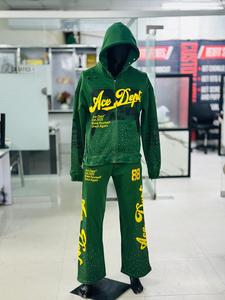 Wholesale Custom Blue <b>Hooded</b> 100% Cotton Breathable Lightweight Tracksuit Set Full <b>Zip</b> Jacket Pants Streetwear Style Adults - Product Image 2