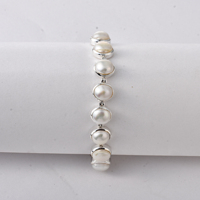 Bracelet unisexe fait main en argent sterling 925 massif avec perle d'eau douce de forme ovale, idéal pour les fêtes