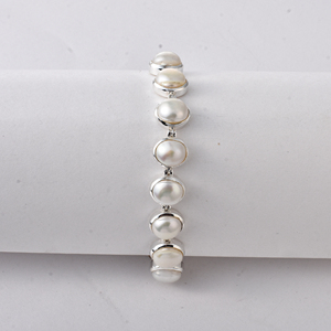 <b>Solid</b> 925 Sterling <b>Silver</b> Natural White Pearl Gemstone <b>Bracelet</b> Indian Handmade <b>Silver</b> Jewelry Bangles Freshwater Pearl <b>Bracelet</b> - Product Image 4