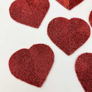Handmade <b>Beaded</b> <b>Placemat</b> for Table Heart Shape Heat-Resistant Backing & Genuine Red Glass Beads Coaster - Product Image 4
