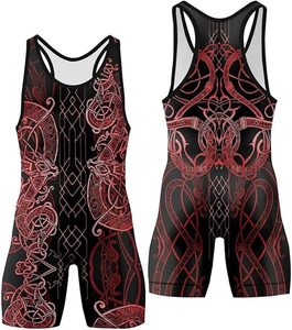 Débardeur de lutte pour homme, imprimé intégral motif géométrique, en Spandex et Polyester, anti-humidité, coupe ajustée, taille élastique - Product Image 1