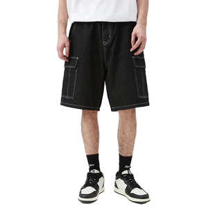 Shorts cargo en jean pour homme, 5 pouces, coupe ample, coton vintage, taille mi-haute élastique, écologique, séchage rapide, style hip-hop tendance - Product Image 2