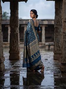 Sari de Seda Banarasi de Lujo con Tejido Zari, Vestido Tradicional Indio para Bodas, para Mujer - Product Image 4