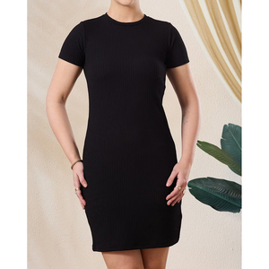 Vestido ajustado de manga corta premium con cuello redondo, minivestido de punto, producción OEM - Product Image 1