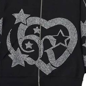 Sweat-shirt à capuche surdimensionné pour homme, design cœur et étoile en strass, fermeture éclair décontractée, couleurs personnalisées, 100% coton molletonné tricoté, hiver - Product Image 6