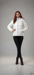 Veste matelassée blanche pour femme, manches longues, col montant, fermeture éclair, coupe-vent, manteau d'hiver, rembourrage épais en polyester - Product Image 5
