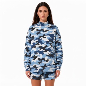<b>Women</b> Camouflage Printed 2-Piece <b>Shorts</b> Set <b>Long</b> Sleeve Loose Fit Casual Wear Spring Summer Knitted Cotton - Product Image 1