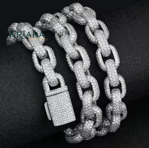 S925 Luxury Men's Gold Plated Moissanite Link <b>Chain</b> Necklace Round Brilliant Cut Micro Pave Everyday Wear - Product Image 4