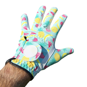 ถุงมือกอล์ฟหนังแกะ Ikhlas Sports รุ่นขายดีที่สุด ออกแบบลายผลไม้ผสมผสานด้วยเทคนิค Sublimation ปิดด้วยเวลโคร ป้องกันนิ้วมือเต็มรูปแบบ ทนทาน - Product Image 3