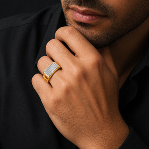 18K Yellow Gold <b>Mens</b> Diamond Cluster <b>Ring</b> Rectangular Top Modern Geometric Design Luxury Wedding Party Daily Wear Gift High - Product Image 5