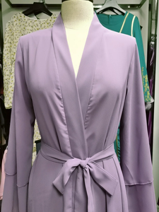 Abaya élégante à double couche de couleur unie avec ceinture, robe ouverte en mousseline, style décontracté d'été, collection - Product Image 5