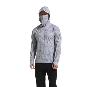 Wholesale Men's Long Sleeve Fishing Shirt Hood Solid UPF 50 Anti-Uv Protection Pullover 100% Polyester Breathable Gray High - Product Image 2