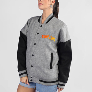 Chaqueta Corta de Invierno para Mujer, Estilo Universitario, Cuero Genuino, Lana/Poliéster, Transpirable, Diseño Moderno e Informal para la Escuela, Universidad, Fin de Semana - Product Image 3