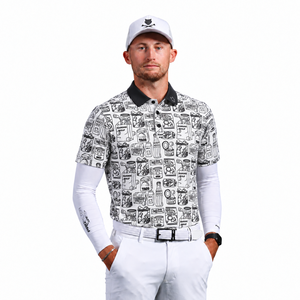 Polo de golf pour homme à manches courtes blanc avec motif imprimé alimentaire, style décontracté, coupe classique, coton tissé - Product Image 6