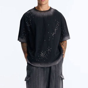 T-shirts en strass de qualité supérieure pour hommes, en coton tricoté, style décontracté urbain, séchage rapide et respirant, vente en gros - Product Image 1