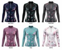 Haut de gamme tendance pour femme : Rashguard à manches longues noir, rose, blanc, imprimé numérique tropical, écologique, séchage rapide, anti-UV