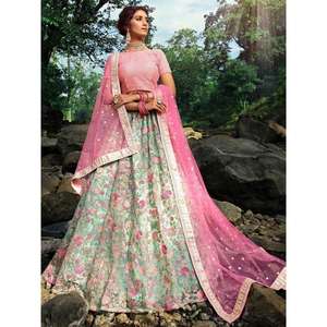Maravilloso hilo floral verde bordado Net Wedding Wear Lehenga Choli - Product Image 5