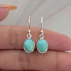 Boucles d'oreilles pendantes ovales en argent sterling faites à la main, avec pierre turquoise naturelle bleu sarcelle, style minimaliste bohème, bijoux de mariage, cadeau - Product Image 2