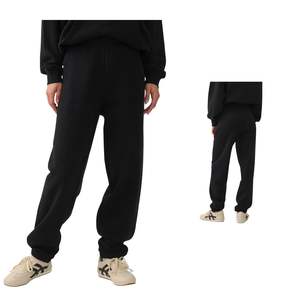 Pantalon de jogging en coton noir avec logo personnalisé, unisexe, taille haute, coupe ample, OEM, marque privée, vente en gros - Product Image 1