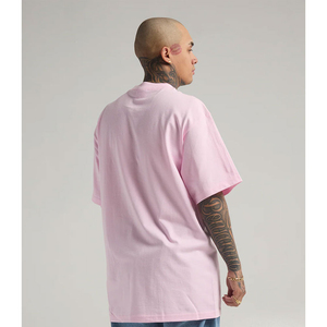 เสื้อยืดโอเวอร์ไซส์สีชมพูสำหรับผู้ชาย ผ้าฝ้าย 100% ปักโลโก้ด้านหน้า แขนสั้น คอกลม สไตล์สตรีทแวร์ - Product Image 2
