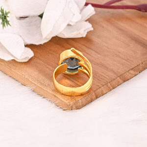 Anillo de Latón con Topacio Azul Suizo para Mujer, Chapado en Oro, Joyería de Moda - Product Image 5