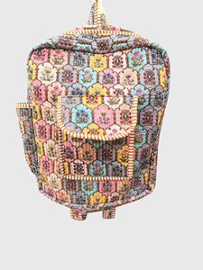 Sac à dos en coton matelassé à fleurs vintage bohème pour femmes avec poche avant - Product Image 4