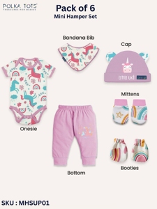 Conjunto de regalo para bebé niña, paquete de 6 prendas de recién nacido, conjunto de unicornio con mono, pantalones, gorro, manoplas, botines, babero, conjunto de algodón suave para bebé, lindo. - Product Image 3