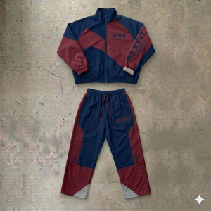 Ensemble de survêtement REXFIT bleu marine et rouge, veste zippée intégrale, pantalon, style sportif, respirant, en polaire, taille élastique, coton, adulte, unisexe - Product Image 3