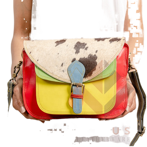 Bolso Bandolera de Cuero Genuino Colorido con Solapa con Estampado Animal y Cierre de Hebilla, para Uso Diario, para Mujer - Product Image 2