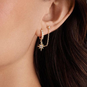 Boucles d'oreilles créoles Huggie plaquées or rose 14K pour doubles piercings, boucles d'oreilles chaîne en argent 925 pour femmes, boucles d'oreilles clous et manchettes d'oreille - Product Image 6