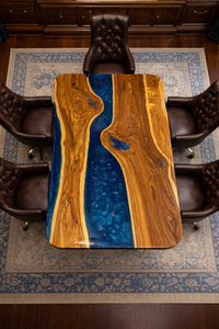 Mesa de Oficina de Lujo con Resina Epoxi Azul, Escritorio Ejecutivo de Madera Maciza Hecho a Mano, Mesa de Comedor Moderna de Madera de Acacia - Product Image 2