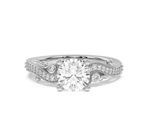 Bague de mariage 2,00 carats, taille brillant ronde, clarté VS1, couleur F, style vintage pavé, certifiée IGI, or blanc 14 carats, diamant de laboratoire - Product Image 1