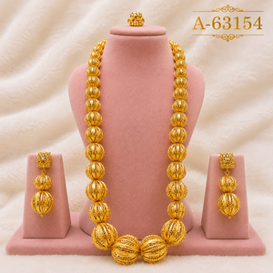 Gold Plated Alloy Jewelry Set Necklace Earrings Women's Wedding Vintage Geometric Onyx A-63149 - Product Image 6