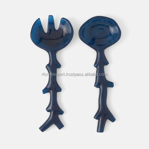 Serveurs à salade en polyrésine aqua poli moderne haut de gamme outil de remuage vert menthe artisanal avec motif tourbillon pour les mariages à la maison - Product Image 2