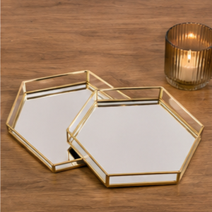 Hexagonal Glass Storage <b>Tray</b> With Gold Frame Modern Minimalist Design Indoor Tabletop Decor Living Room Accessory - Product Image 6