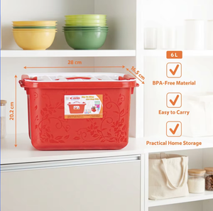 6L Portable Plastic <b>Storage</b> Box Handle Lid Cosmetic Makeup Organizer <b>Crate</b> Household Apartment Family Utility Bin - Product Image 1