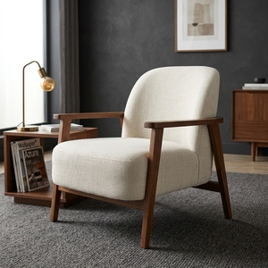 Midcentury Modern Upholstered Semicircular <b>Sofa</b> Chair Teak <b>Wood</b> <b>Legs</b> Living Room Villa Apartment Hotel Use Model CHA58 - Product Image 5