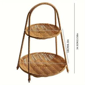 Premium Woven Straw Dessert Stand 2 Tiered Serving Tray Eco Friendly Boho Chic Large Wedding Reception Cupcake Fruit Display - Product Image 2