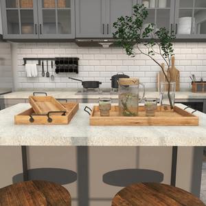 Premium Solid Wood Storage Tray <b>Set</b> With Sturdy Metal Handles <b>Rustic</b> Finish Stackable Design For <b>Dining</b> Coffee <b>Table</b> Decor - Product Image 5