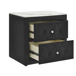 Comodino con piano in finto marmo nero e due cassetti portaoggetti, 1 pezzo, mobile da camera da letto in legno - Product Image 3