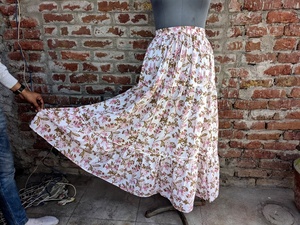 New Arrival Indian Hand Block Printed White Cotton Long <b>Skirt</b> Dress for Women Casual Style <b>Elastic</b> Waistband Breathable <b>Skirt</b> - Product Image 5