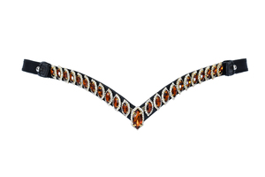 Frontlet de Cheval en Cuir Premium avec Cristaux Ambrés de Luxe, Accessoire de Bridon Anglais Orné de Strass, Confortable et Durable - Product Image 3
