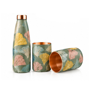 Thermos en métal à motif floral avec couvercle, gourde de voyage portable - Product Image 4