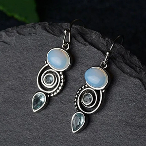 Pendientes colgantes vintage de plata 925 con cristal azul, diseño geométrico de corte pera, para mujer, uso diario, pendientes de plata - Product Image 2