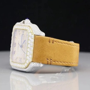 Custom Roman Dial Moissanite Diamond Watch for Men Moissanite Round Cut Diamond Luxury Designer Wrist watch in Lather Band - Product Image 2